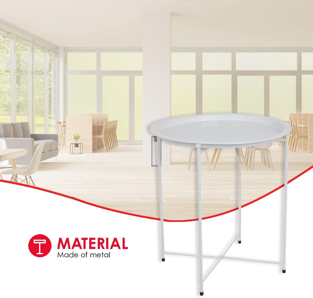 Home Basics , Matte White Foldable Round Multi-Purpose Metal Side Accent, Cof...