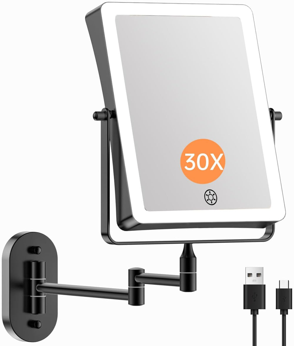 FASCINATE 8.7" 5000mAh Rechargeable Wall Mounted Makeup Mirror (Black)