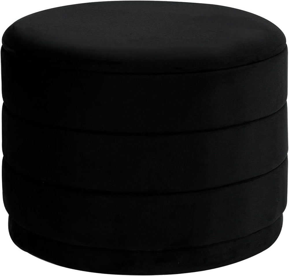 Round Storage Ottoman, 22.8 Velvet Footstool, Black