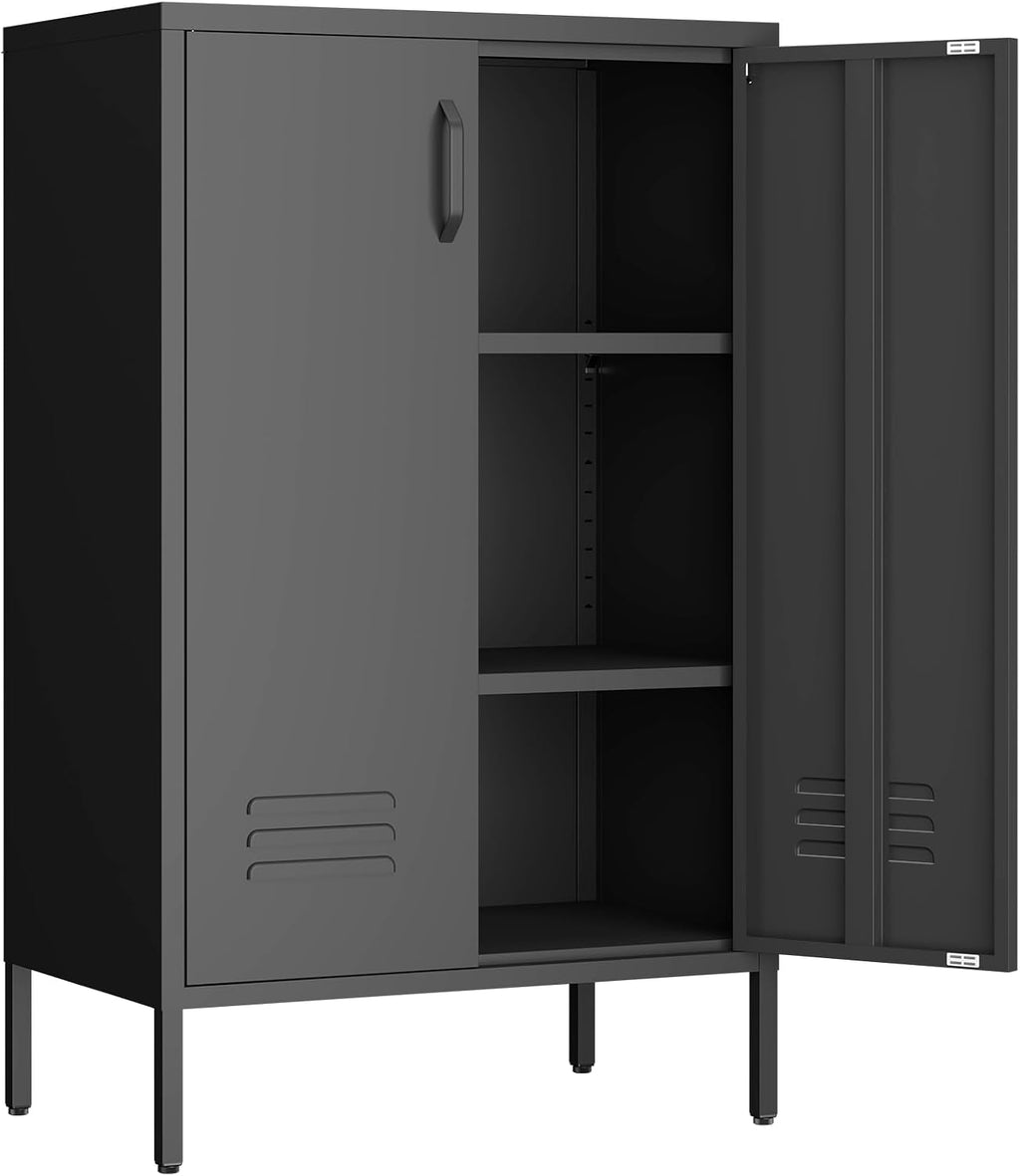 IRONFFICE Metal Storage Cabinet,Metal Cabinets with Doors and Adjustable Shelves,2 Door Storage Cabinets with Legs,Morden Accent Cabinets for Home Office,Black