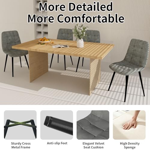 Velvet Dining Chairs Set of 4,Upholstered Gray Dining Room Chairs