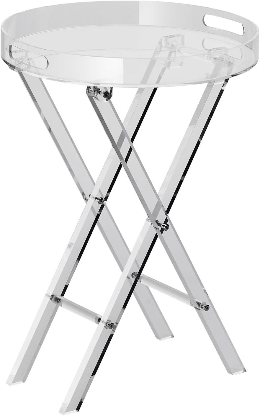 VEVOR Acrylic Folding Tray Table, Acrylic End Table with Folding X Leg, Clear...