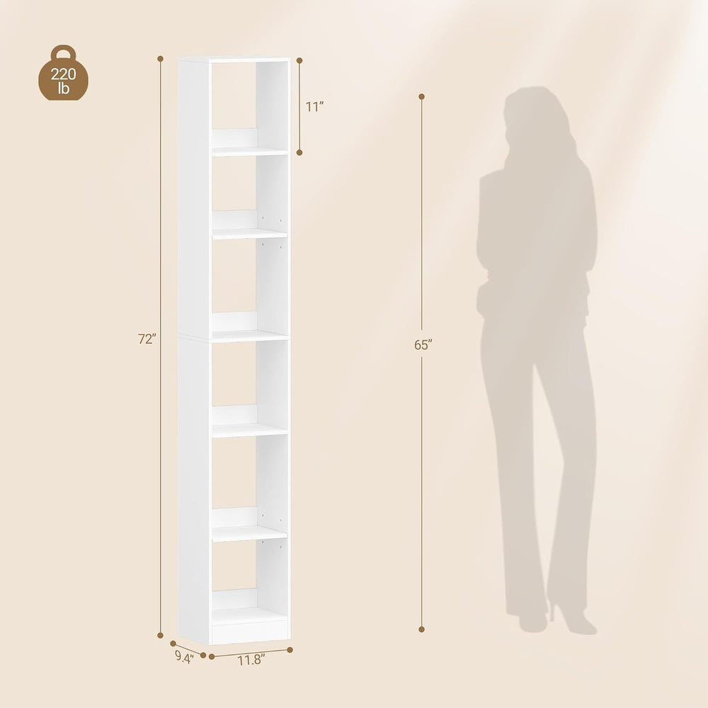Hzuaneri Bookcase, Tall Narrow Bookshelf, Open Display Storage Shelf