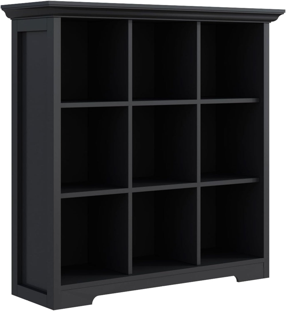 OSCHF 9-Cube Open Bookcase with Base, 3-Tier Wooden Bookshelf, Black