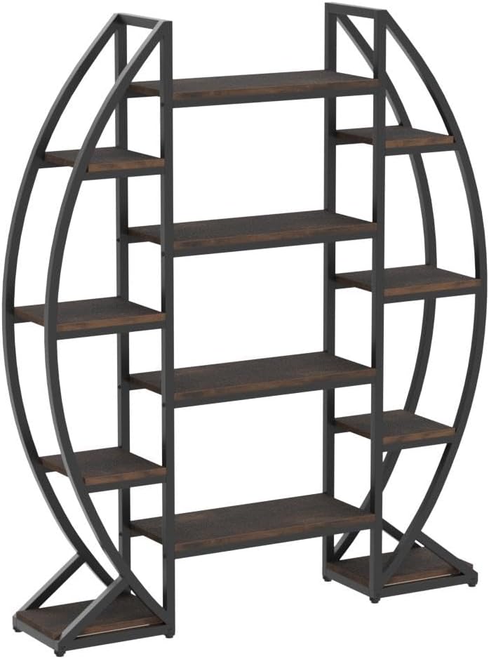 Tribesigns Oval Bookshelf, Triple Wide 5 Tier Etagere Bookcase, Industrial Di...