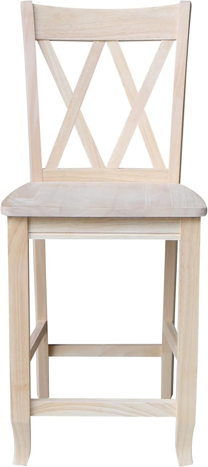 IC International Concepts Solid Wood Double X-Back Stool, 24", Unfinished