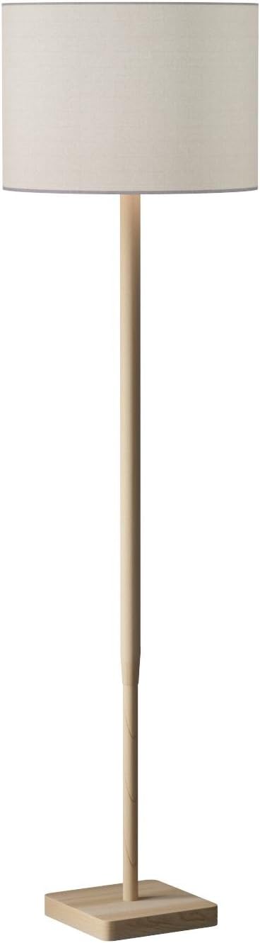 Adesso Floor Lamp, Natural Rubberwood & White Linen, 3-Way, 58.5”