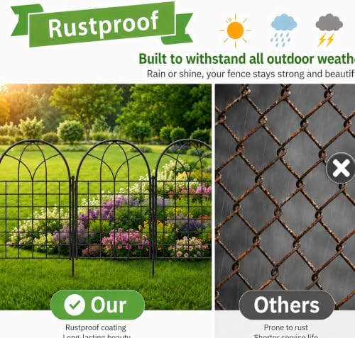 Tall Decorative Garden Fence, 25 ftx 32" H, Rustproof No Dig Fence, 10 Pack