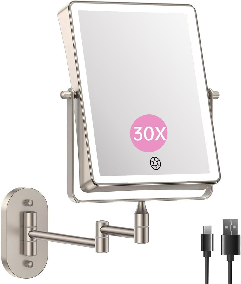 FASCINATE 8.7" 5000mAh Rechargeable Wall Mounted Makeup Mirror (Nickel)