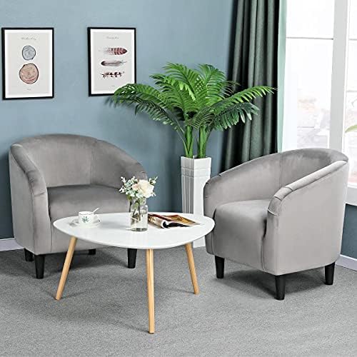 Yaheetech Small 25.5in Wide Velvet Barrel Accent Chair for Bedroom, Gray