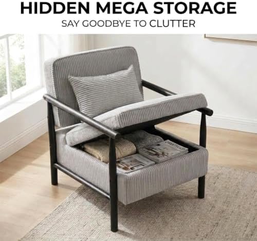 Mid-Century Modern Upholstered Accent Chair with Storage and Lumbar Pillow