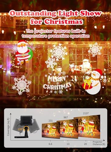 Christmas Projector Lights Outdoor 26 HD Effects (3D Ocean Wave + Patterns) Waterproof with Timer Holiday Projector Lights for Indoor Christmas Halloween Night Disco Party, RGB + Multicolor