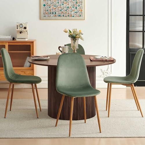 Dining Table Set for 4, Mid Century Modern 47 Inch Wooden Round Dining Table Set, Space Saving (Table + 4 Green Chairs)