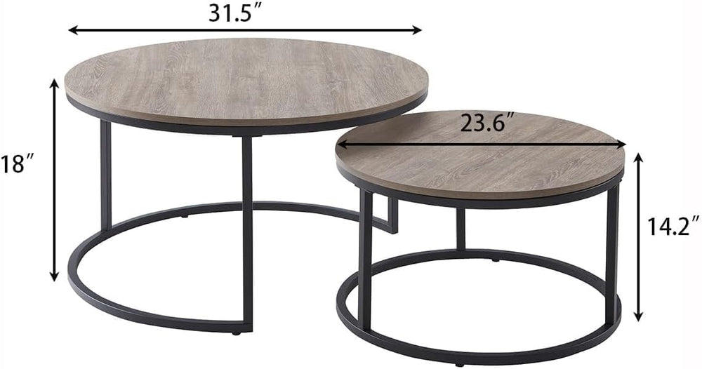 31.5" Round Nesting Coffee Table, Grey Wash Oak Finish