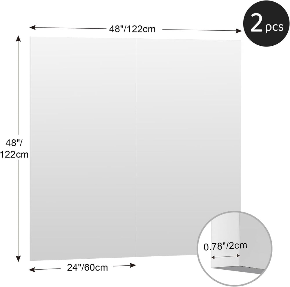 brisafe Gym Mirror, 48"x24" 2-Pack Magnetic No-Drill Wall Mirror