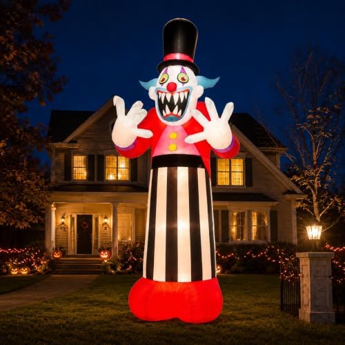 11FT Giant Halloween Inflatables Clown Ghost Outdoor Decorations, Giant Blow Ups with Build-in LED Lights, Scary Yard Garden Decoration for Halloween Party Indoor Outdoor