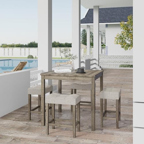 allamazing 5-Piece Counter Dinner Height Table Set, Indoor Modern Rectangular Dining Table Furniture Set for Kitchen, 35 inch Dining Table with 4 stools (1+4 Natural)