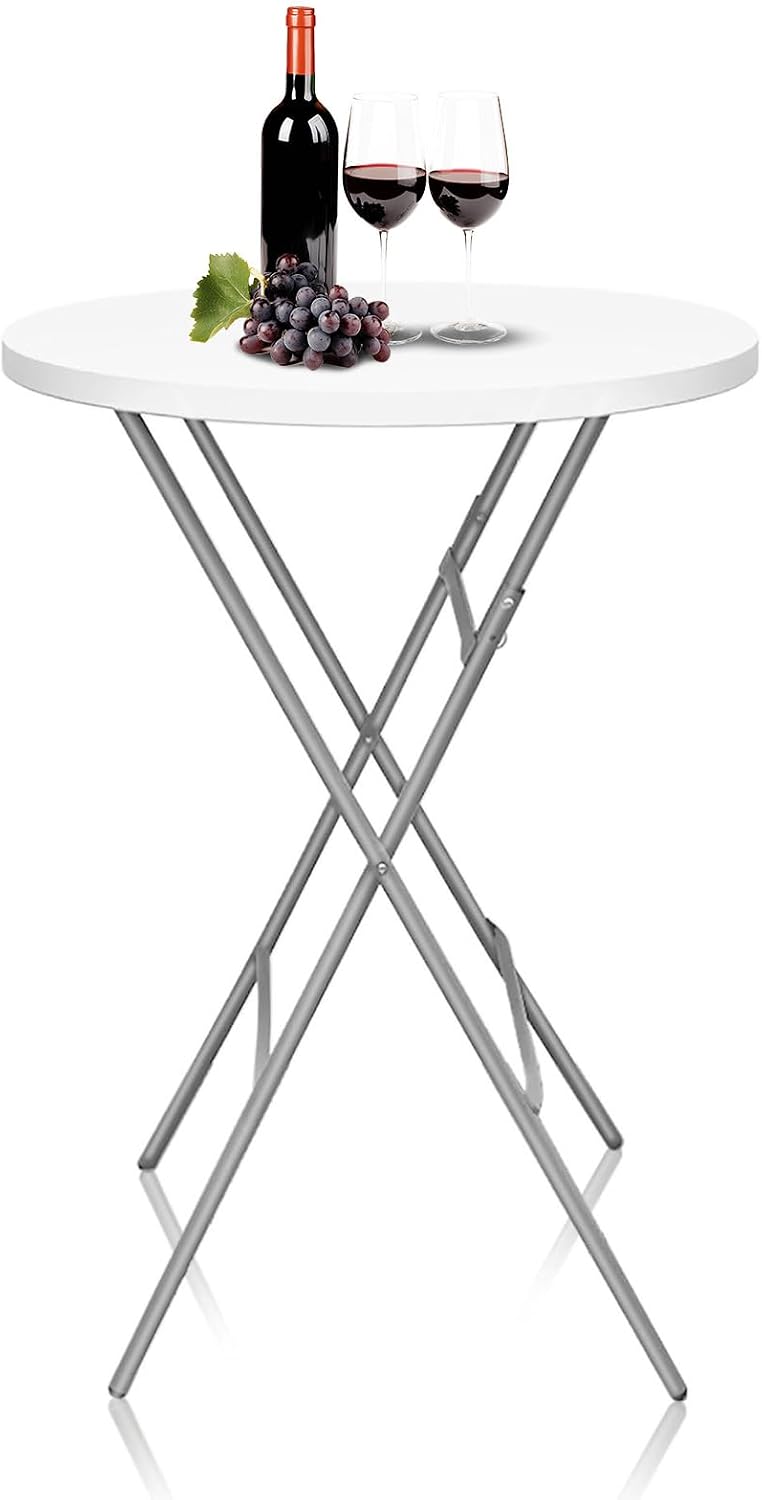 GUAGUA 32in Folding Cocktail Table, Bar Height, Round,High Top, White