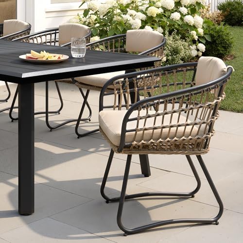 Pellebant 7 Piece Outdoor Dining Set for 6, Aluminum Table & Wicker Chairs