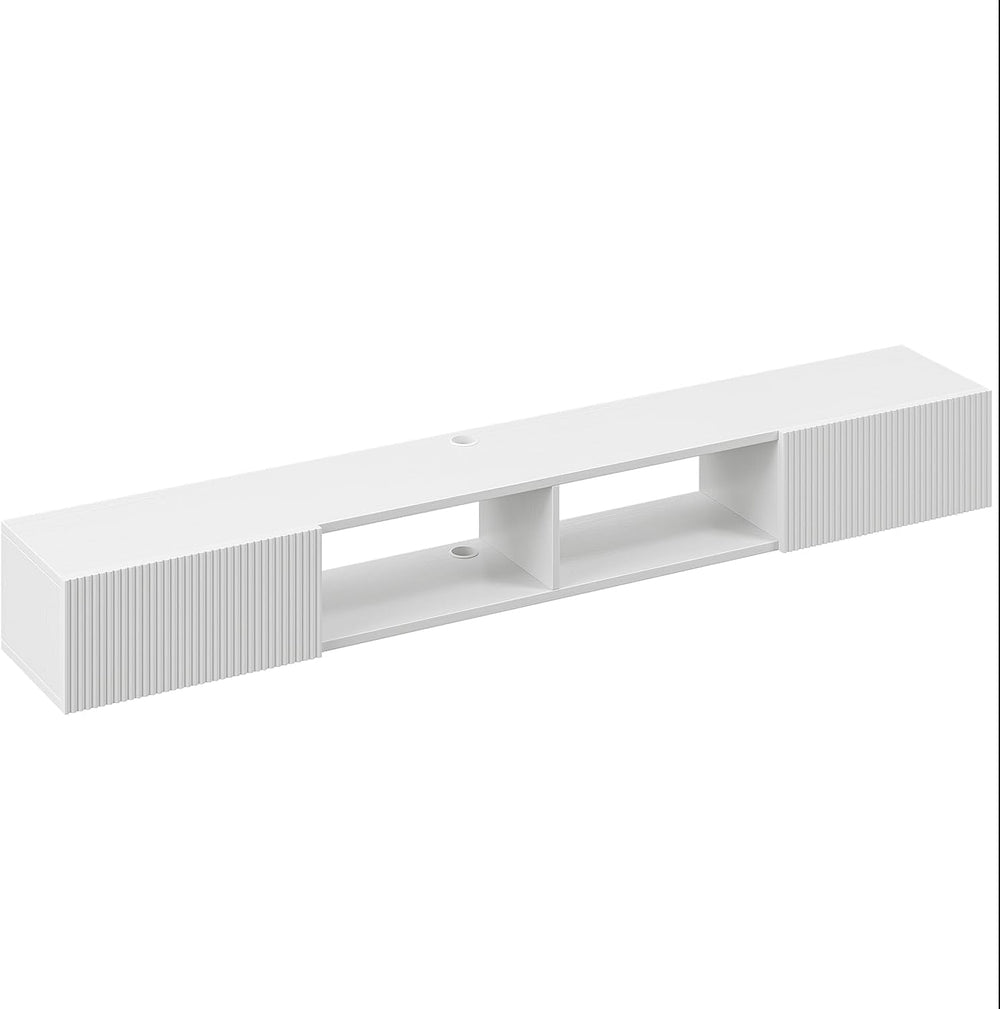 Plywood Floating TV Stand with Fluted Doors,White,55 inch
