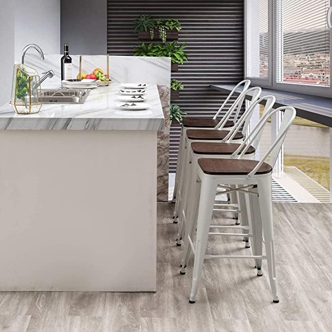 Aklaus Swivel Metal Bar Stools with Backs Counter Stools Set of 4 Counter Hei...