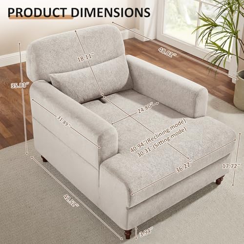 VANOMi Chaise Lounge Accent Chair Indoor with Adjustable Backrest, Oversized Upholstered Deep Seat Reading Arm Chair, Comfy Cloud Fluffy Chaise Lounge for Living Room, Bedroom,Chenille,Camel | Oversized Lounge Comfort with Adjustable Backrest, Soft