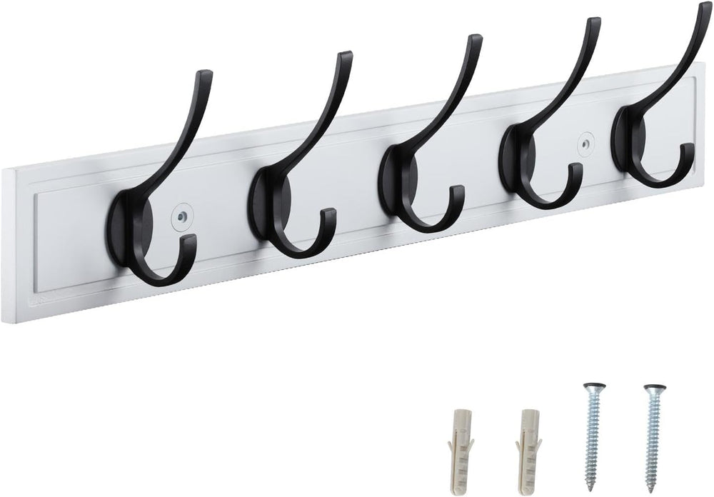 Wall Mounted Coat Rack, 27 Inch MDF Board with 5 Double Hooks, White