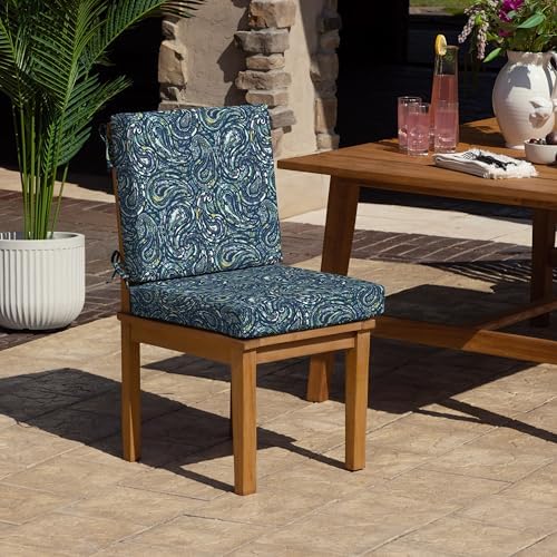 Arden Outdoor Dining Chair Cushion, Foam, 20x40, Blue Paisley