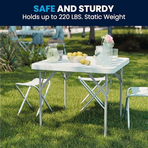 Flash Furniture Elon Square Plastic Folding Table, Portable Dining Card Table for 4 People, Indoor-Outdoor Use, 34.25", Granite White