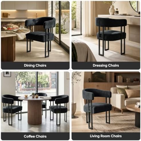 Dining Chairs Set of 2, Boucle Upholstered Kitchen Chairs with Metal Leg