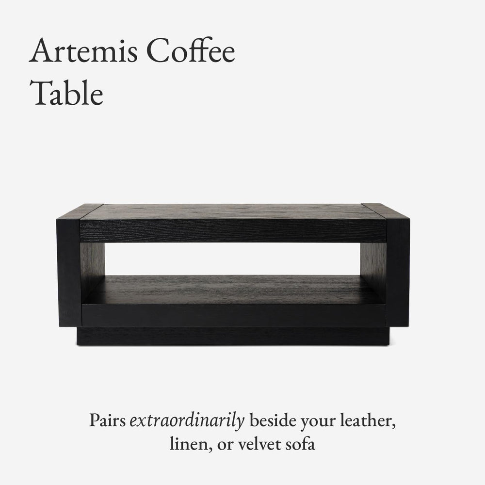 Maven Lane Artemis Coffee Table with Storage, Black Solid Wood, 18"