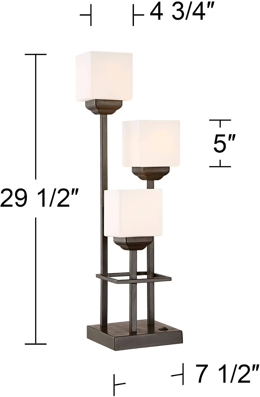 29 1/2" Tall Table Lamp USB 3-Light Bronze Brown Accent Modern Glass