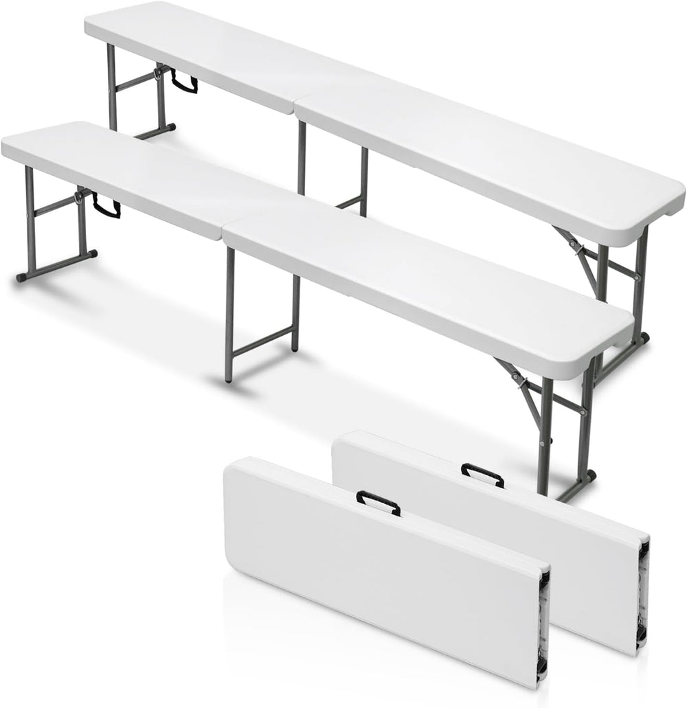 AJP Distributors 2 Pack 6 Foot Portable Plastic Folding Bench, White