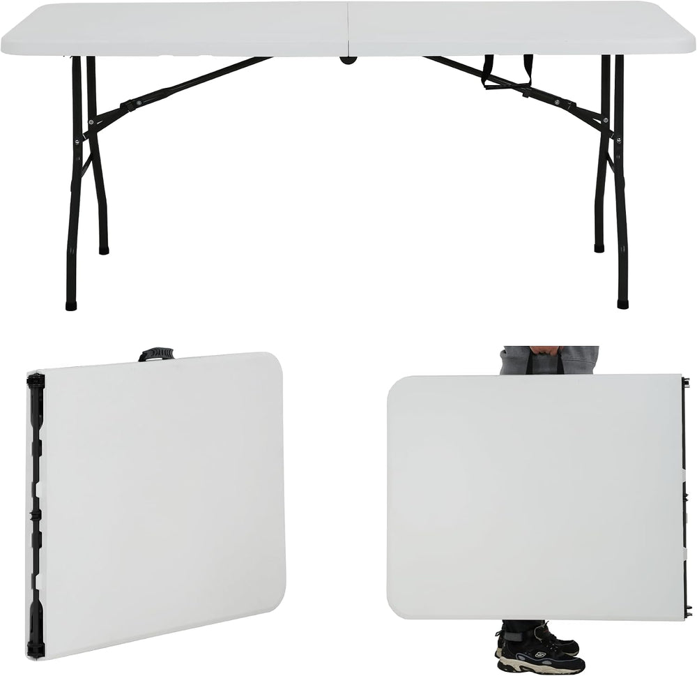 HKLGorg 6ft Folding Table, White Plastic Foldable Party Dining Table