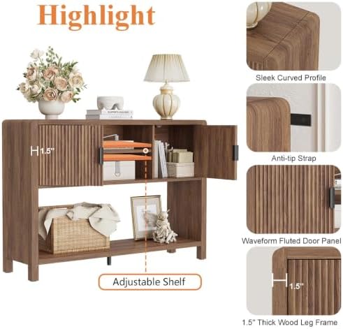 FATORRI Farmhouse Console Table with 2-Door Cabinet, Retro Entryway Table wit...