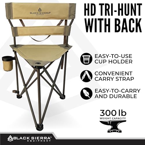 Black Sierra Folding Hunting Chair w/Backrest & Cup Holder, Portable,300 lb