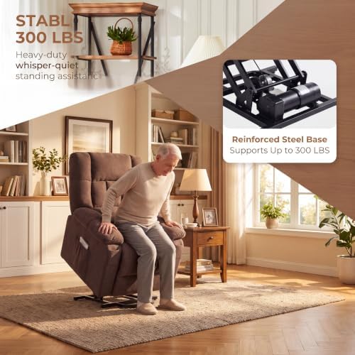 Electric Lift Heat Massage Recliner Chair with Side Pockets, Brown