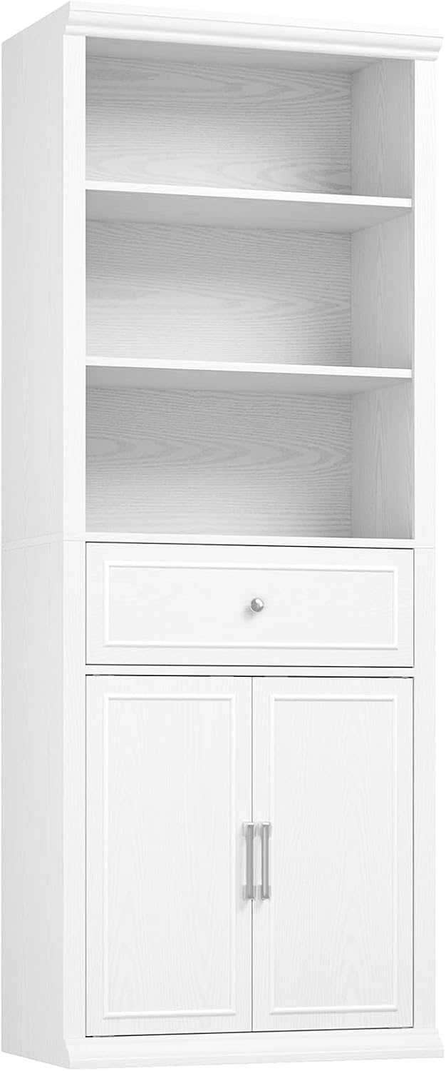 Rresyet Bookshelf with Doors and Drawers, 6-Tier, 72 Inch, White