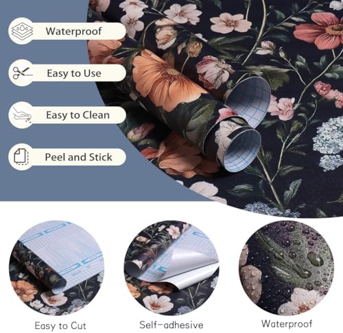 Livebor Floral Peel and Stick Wallpaper Floral Contact Paper 16.9"x393.7...