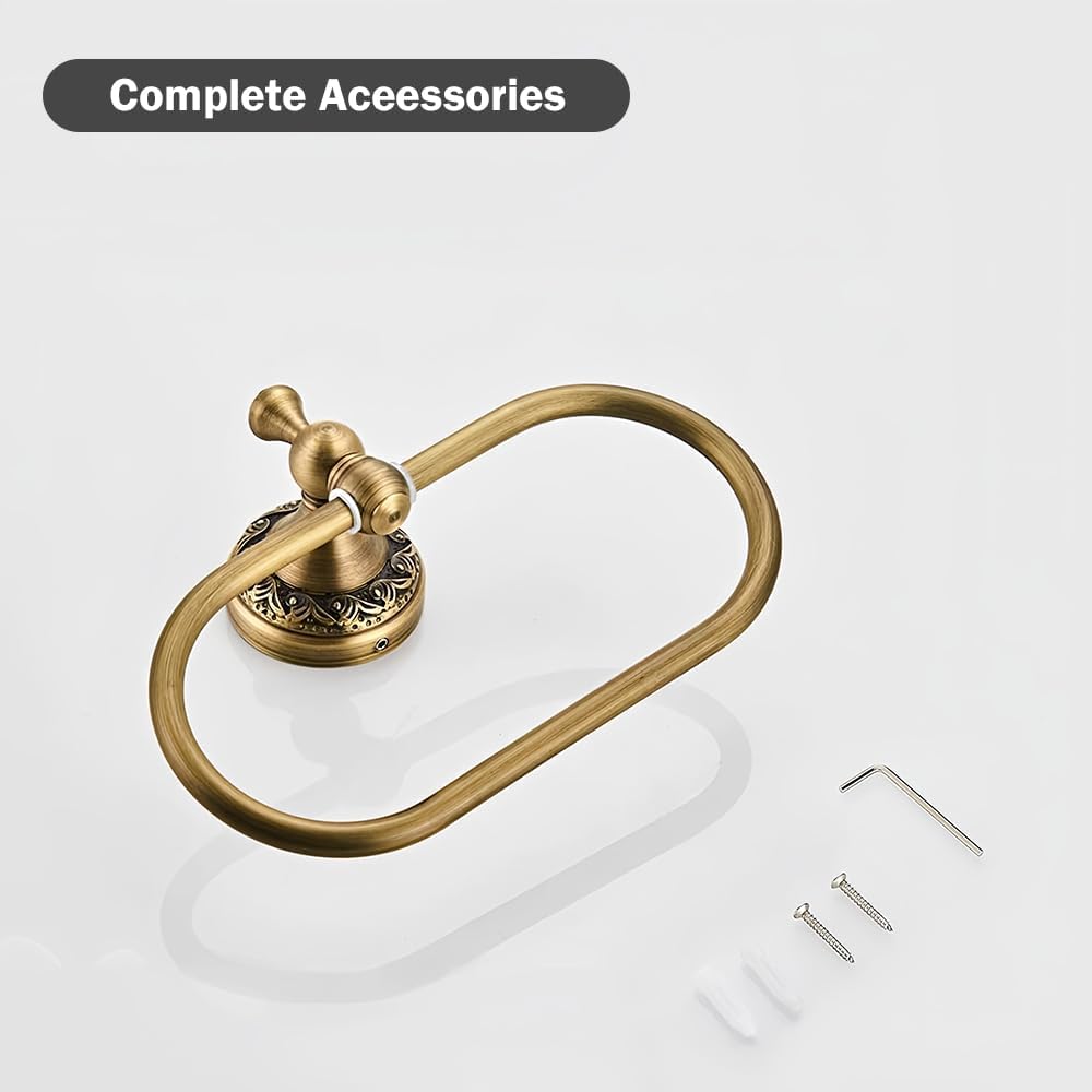 2-Piece Set Antique Brass Toilet Paper Holder, Brass Towel Ring Oval, Hand To...