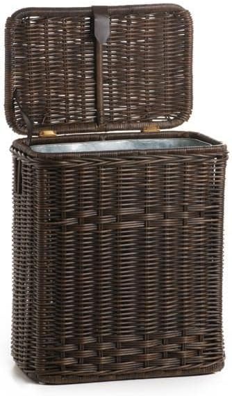 The Basket Lady Wicker Kitchen Trash Basket with Metal Liner, Walnut Brown