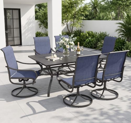 Sophia & William Patio Dining Set for 6 w/Swivel Textilene Chairs, Blue