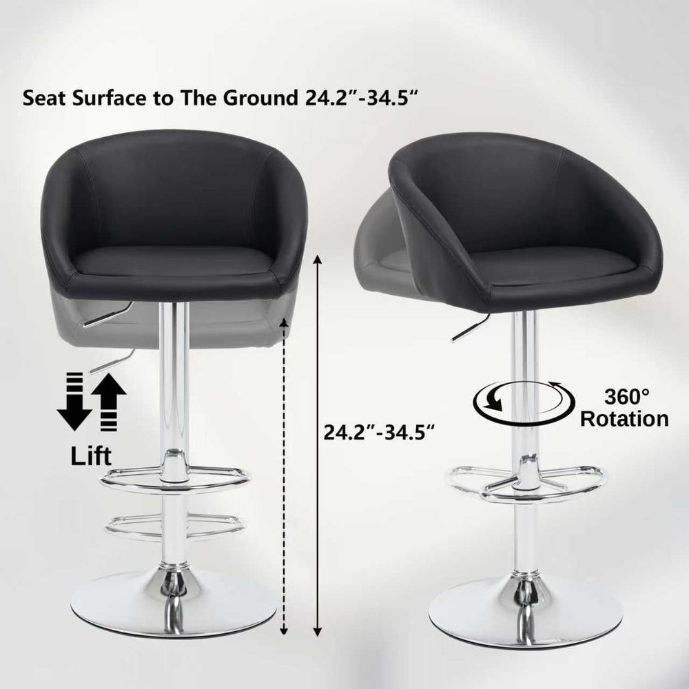 PU Leather Bar Stools Set of 2, Modern Swivel Barstools for Kitchen,Black
