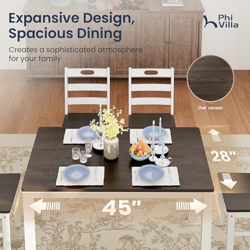 PHI VILLA Dining Table Set for 4, Solid Wood Kitchen Table and Chairs