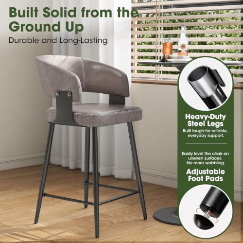 26" Counter Height Bar Chairs Set of 4, Padded Island Chairs, Gray