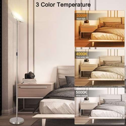 JOOFO LED Torchiere Floor Lamp with Remote, Stepless Dimmable Brush Nickel