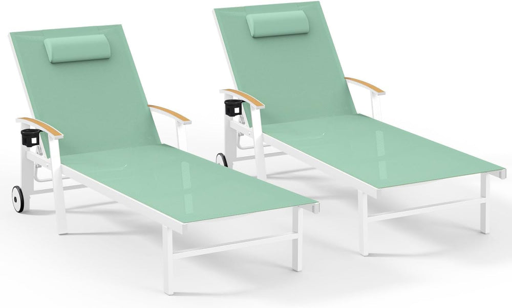 Ciokea Outdoor Lounge Chair with Pillow Set of 2, 5-Position Aluminum Chaise ...