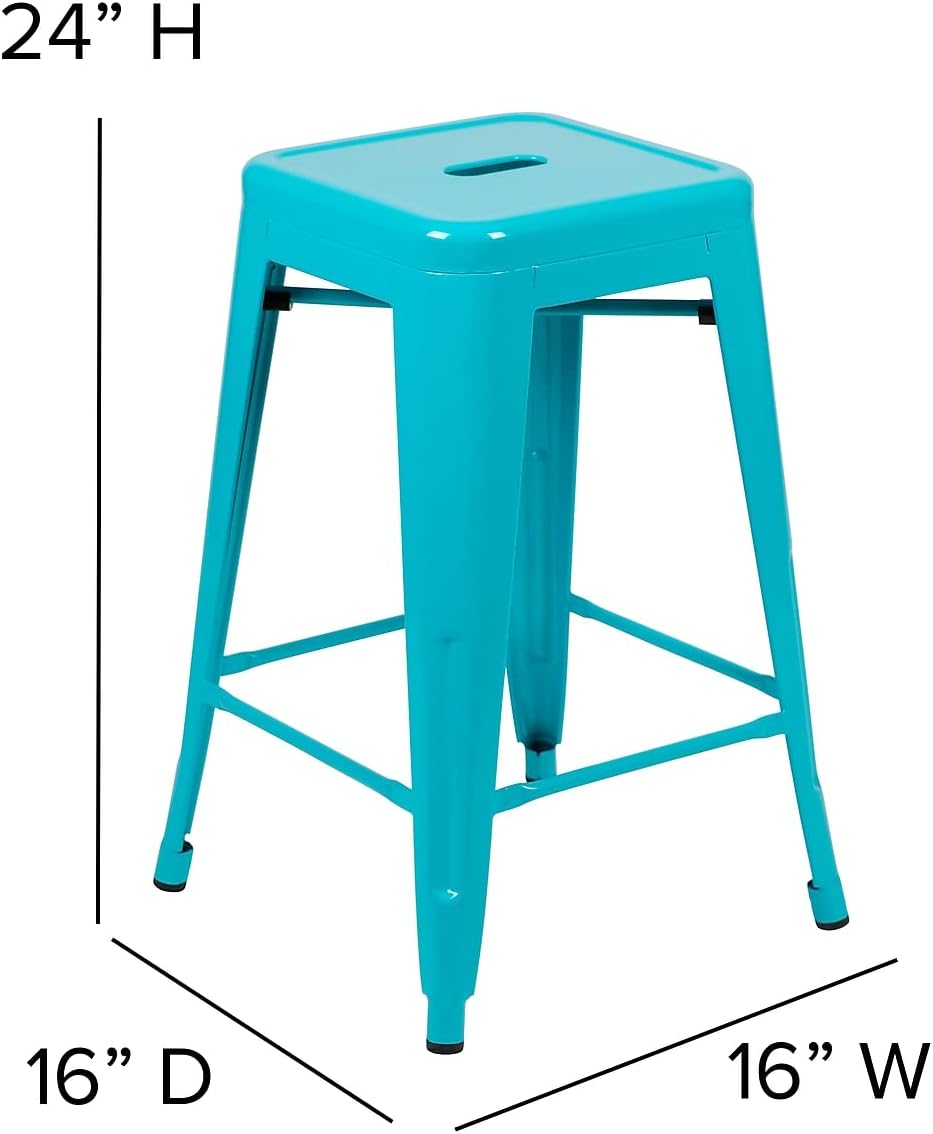 Flash Furniture 24 in Metal Stackable Counter Stool, Teal, 4-Pack
