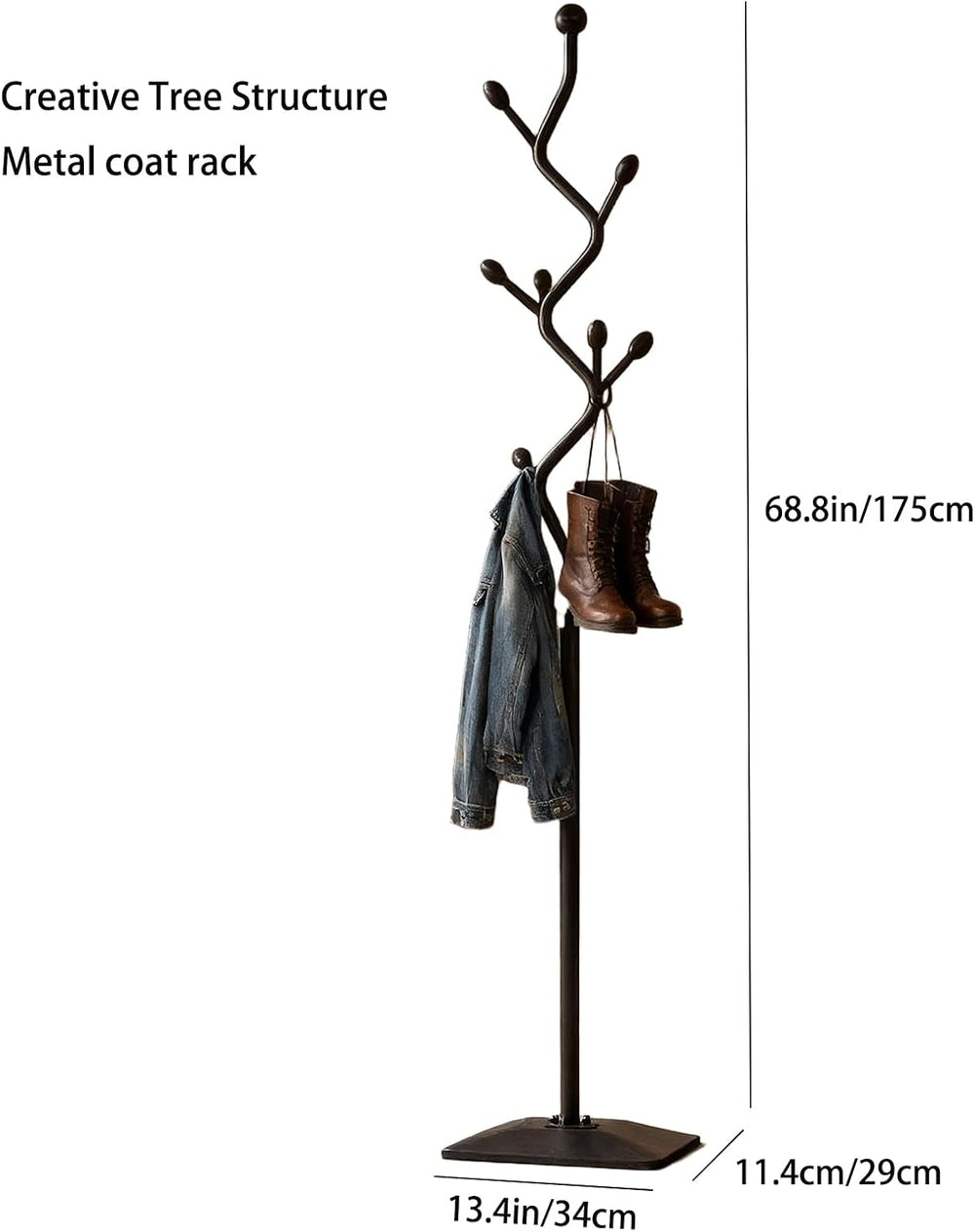 Coat Rack,Metal Coat Tree Freestanding with 8 Hooks, Creative Design Tree Bra...