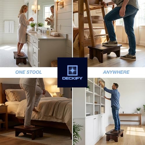 Wooden Step Stool for Adults, Non-Slip, Rich Walnut, 6.5 Inch